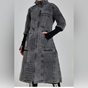 Stylish Gray Quilted Long Coat XL